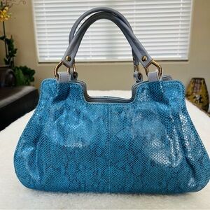 Lupuy Snakes Skin Print Blue/Gray Leather Handbag/Satchels Bag